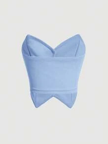 SHEIN MOD Button Front Tube Bodycon Black Top Without Shirt