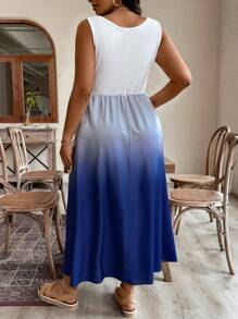 EMERY ROSE Kích thước lớn Bóng Không tay Váy chữ A Với dây rút Eo - Màu xanh lam - Xem 2