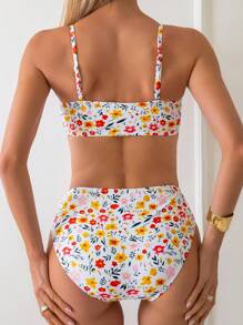 Swim Mod Ensemble bikini bandeau avec imprimé de petites fleurs, pour l'été à la plage