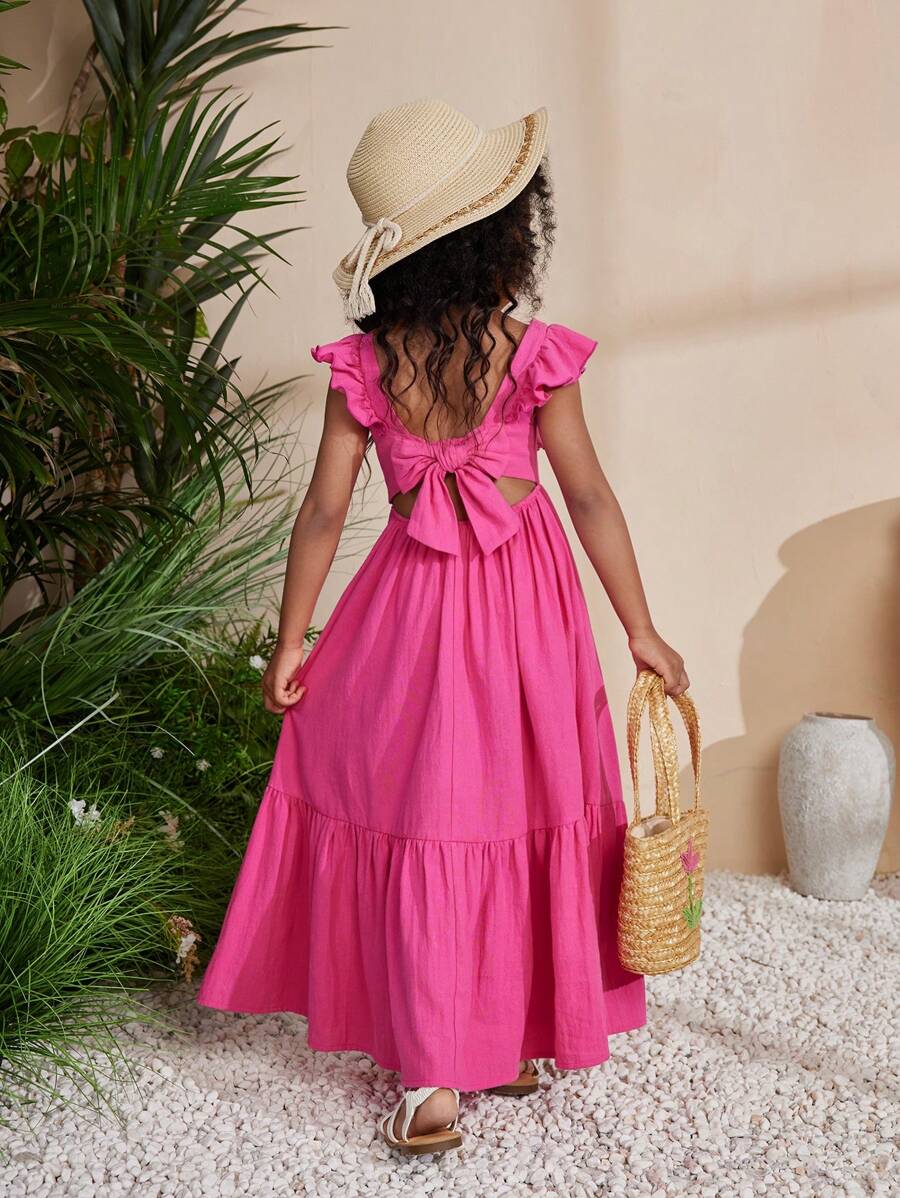 SHEIN Young Girl Choco Color Sleeveless Dress With Woven Fabric And Square Neckline For Music Festival Holiday Outfits - Hot Pink - View 1