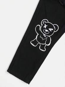 SHEIN Calças Jeans De Verão Lavadas E Destroyed Com Urso E Letras Patentejadas Para Bebês Menino, Roupas De Verão Para Bebê Menino