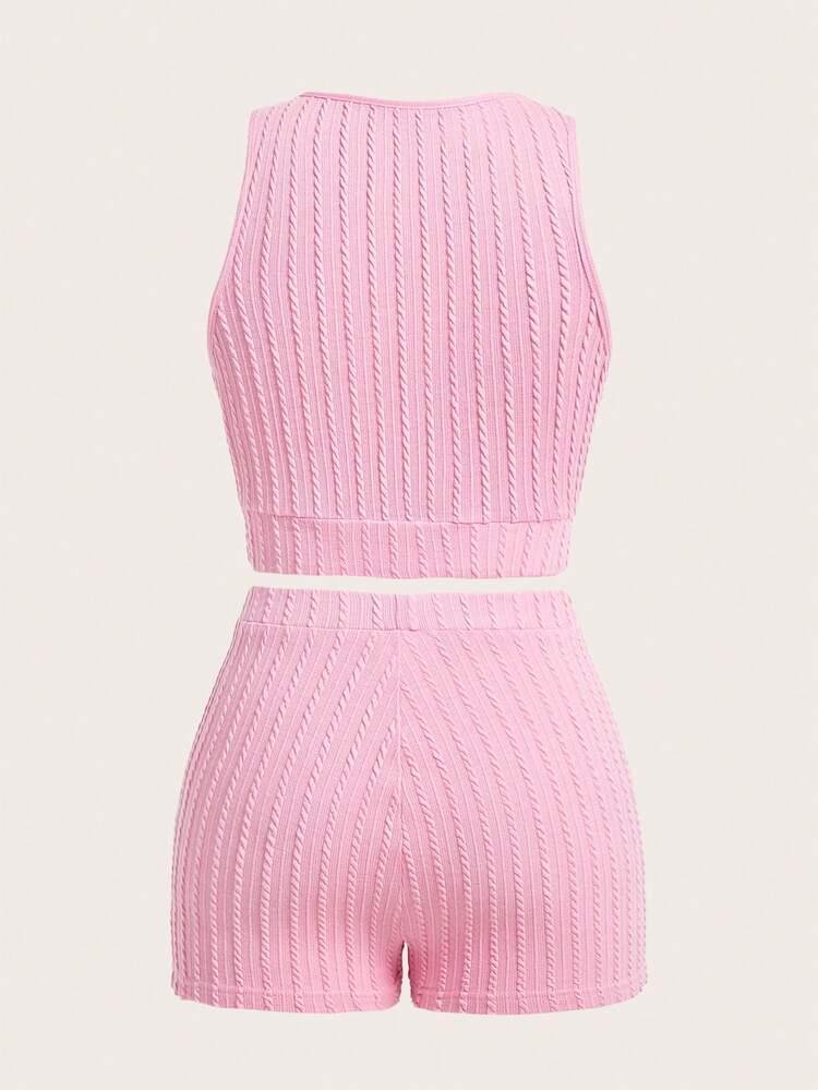 2024 New Casual Sportswear Bubble Jacquard Sexy Wrapped V-Neck Crop Top And Moto Shorts Set