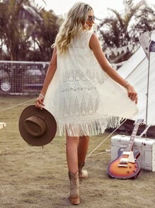 SHEIN LUNE Màu thuần Xu hướng: Cắt giảm Thiết kế hoa Áo khoác - Màu be - Xem 2