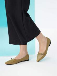 SheIn BIZ 女士舒適尖頭平底鞋 - 卡其色 - 查看 5