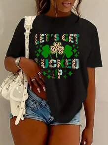 Maweii 加大碼三葉草和字母印花t恤 - 黑色 - 查看 1