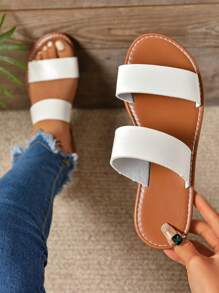 Latest Plus Size Women's Slip-On Casual Fashionable Versatile Flat Slippers - White - View 1