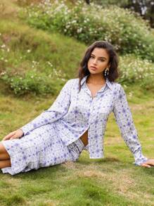 Anewsta Full Printed Button Down Long Sleeve Shirt And Skirt - Multicolor - View 5