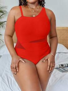 Slaydiva 1pc Asymmetrical Patchwork Sexy Plus Size Women One Piece Swimsuit Summer - Red - View 4
