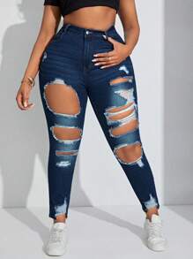 SHEIN SXY Women's Plus Size Distressed Skinny Jeans