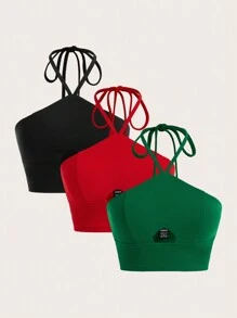 SHEIN VCAY 3pcs/Set Solid Color Halterneck Padded Tank Top For Women