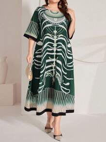 Mulvari Plus Size Graphic Print Arabic Style Dress