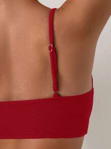 SHEIN Swim Ladies' Summer Beach Solid Color Hollow Out Stylish Bikini Top - Red - View 4