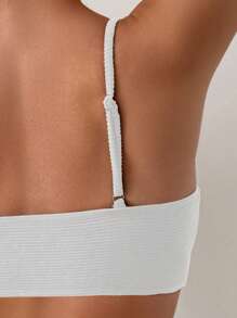 SHEIN Swim 女性夏季海灘純色扭結＆中空設計比基尼上衣 - 白色 - 查看 4