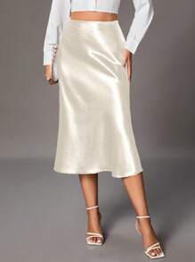 SHEIN Tall Women's Solid Color Glossy Skirt