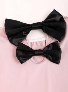 Sweetra Color Block Bow Decorated Bodycon Strapless Dress - Pink - View 3