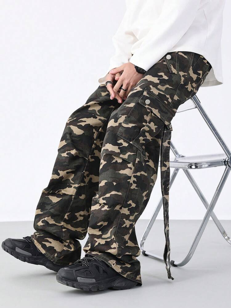 Men's Camo Workwear Jeans, Suitable For Daily Wear In Spring And Summer