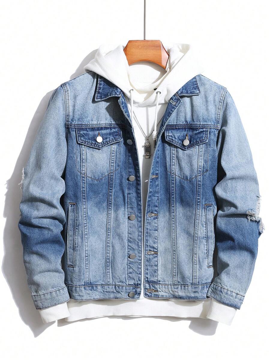 Manfinity Hypemode Nam Mùa Xuân Đúng mốt Giải trí Toàn trận Áo khoác denim - Rửa trung bình - Xem 1