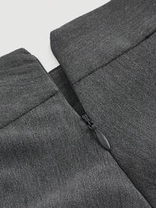 SHEIN MOD 女士低腰a字中長款西裝裙,前後割縫設計 - 深灰色 - 查看 4