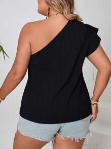 SHEIN VCAY Blusa de Ombro Único com Manga Flutuante e Cor Sólida para Senhoras Plus Size