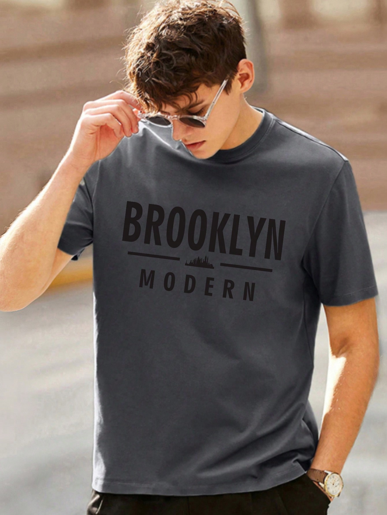 Men's Casual Letter Print Round Neck Short Sleeve T-Shirt