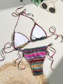 SHEIN Swim Zomerse dames bikiniset met kleurblokkering, strepenprint en schelpversiering, twee delen