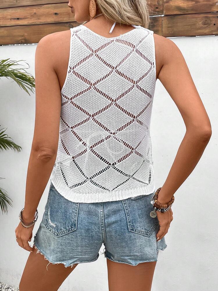 2024 New Arrival Ladies' Hollow Out Sleeveless Knit Top