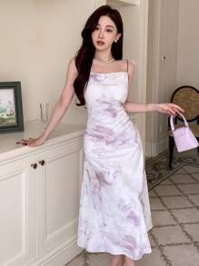 DAZY Women's Tie-Dye Spaghetti Strap Dress Prom Dress Sundress - Mauve Purple - View 3