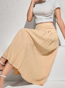 Modelyn Solid Color Pleated Casual Skirt, Versatile Fall Cloth For Women - Apricot - View 1
