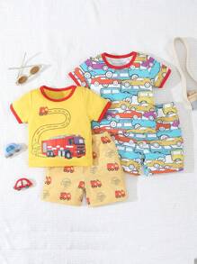 男孩可愛有趣的短袖夏季套裝