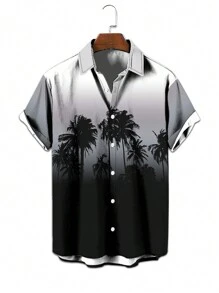 Nam Biến đổi dần In cây dừa Ngắn tay Áo sơ mi - màu đen - Xem 3
