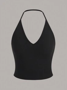 SHEIN EZwear Top De Punto Acanalado Sin Mangas De Color Sólido Con Sudadera - azul real - Ver 5