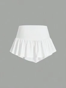 SHEIN Qutie 女士褶皱纯色不对称下摆半身裙音乐节 - 白色 - 查看 2