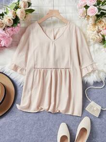 Chiquease Peter Pan Collar Blouse With V-Neck And Lace Splicing
