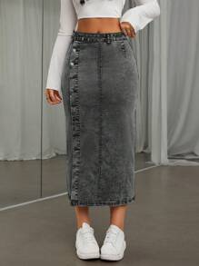 SHEIN ICON Falda De Mezclilla Ajustada Con Abertura Alta