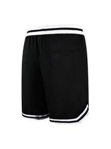 男士條紋飾邊腰部抽繩短褲 - 黑色 - 查看 2