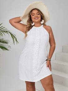 SHEIN VCAY Đầm Boho màu trơn cho kỳ nghỉ hè bãi biển cỡ lớn dành cho nữ - trắng - Xem 3