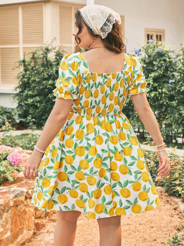 long sleeve lemon print dress Lemon Print Long Sleeve Dress