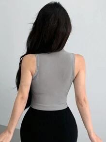 DAZY 女士拉链立领背心夏季露脐上衣外出上衣 - 灰色 - 查看 5