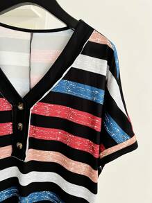 SHEIN LUNE Của phụ nữ Kích thước lớn Sọc đầy màu sắc Áo thun - Nhiều màu - Xem 5