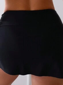 Swim Basics Women's Summer Beach Solid Color Twist Knot Skirt Swim Bottom - Black - View 2