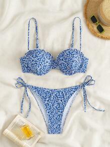 SHEIN Swim Floral Print Underwire Bikini Set Summer - Multicolor - View 3