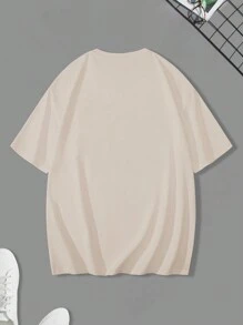 Manfinity Homme 男性加大尺碼口號印花下垂肩t恤 - 卡其色 - 查看 2