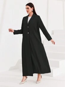 Al Najma Women's Lapel Single Breasted Long Sleeve Arabic Style Robe Abayas - Black - View 8