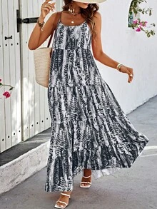 Breezaya Ladies' Vacation-Style Random Printed Dress - Black - View 5