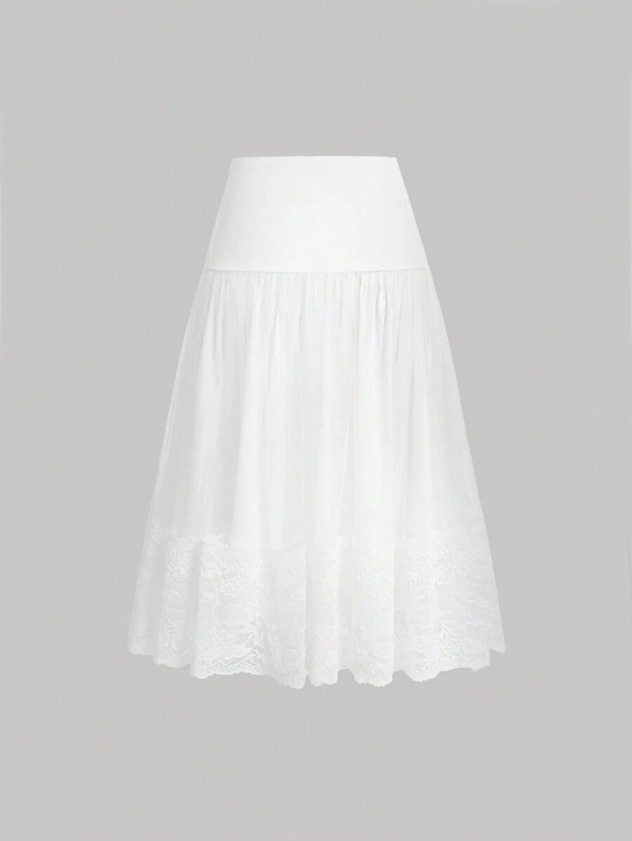 SHEIN MOD Ren trắng Lưới Váy - trắng - Xem 1