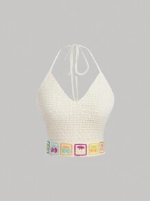 SHEIN MOD Cropped Camisole With Faux Crochet Lace-Up Bust In Apricot (Slim Fit) - Apricot - View 1