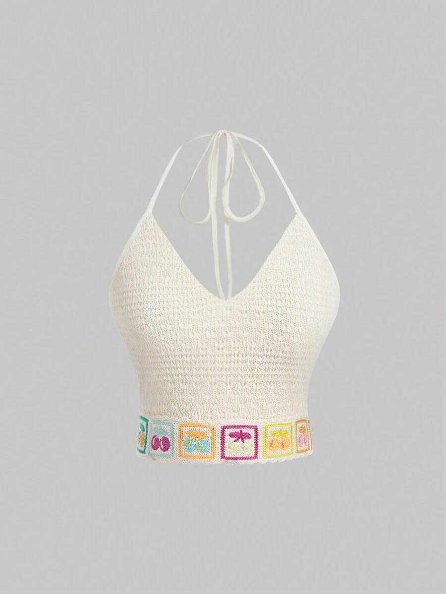 SHEIN MOD Cropped Camisole With Faux Crochet Lace-Up Bust In Apricot (Slim Fit) - Apricot - View 1