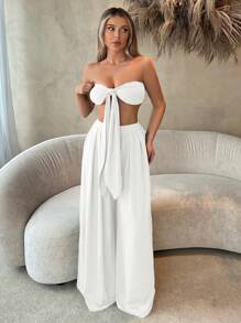 SHEIN SXY 海滩；女式前结露肩上衣和裤子两件套春夏女装单身派对春假生日装情人节性感服装