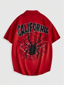 ROMWE MEN Grunge Punk Men's Spider & Letter Print Casual Short Sleeve Shirt - Multicolor - View 2