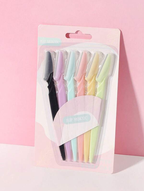 HJP MOKXIC 6 قطع ماكينة حلاقة مستقيمة من الفولاذ المقاوم للصدأ مع غطاء، في علبة بلاستيكية شفافة، أداة تجميل، مكياج، رخيصة، ديكور الغرفة، مناضد التجميل، السفر، غرفة النوم، اكسسوارات المكياج، ماكينة حلاقة الحواجب